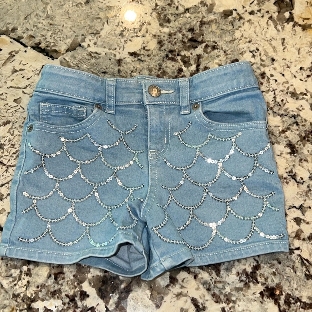 Cat & Jack denim shorts with scale sequins, adjustable waist #siblingmatch